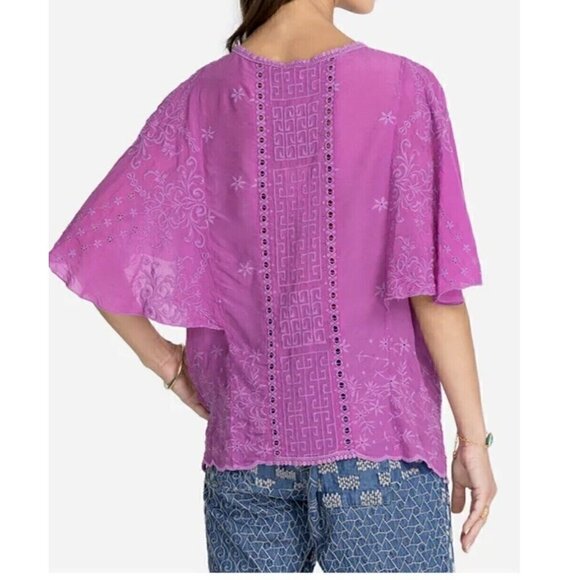 new Johnny Was Sunflower Alta Orchid Embroidered Flare Boho Blouse Top - Picture 5 of 13